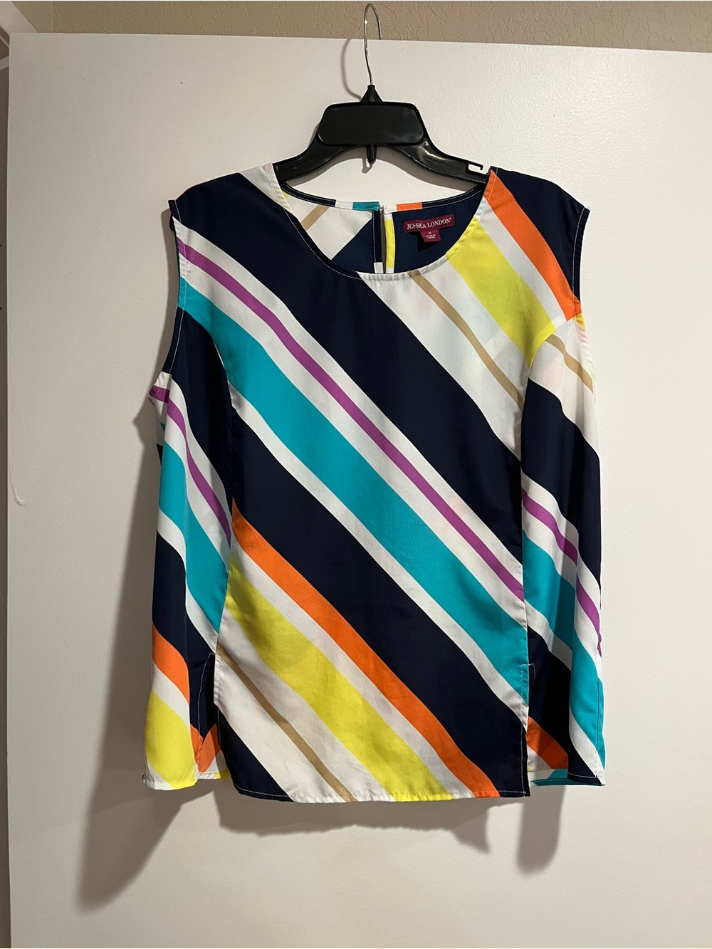 Jessica London Navy Multi-Stripe Cold-Shoulder Blouse